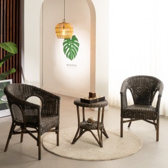 벨리아라탄T테이블세트(브라운/화이트/내추럴)