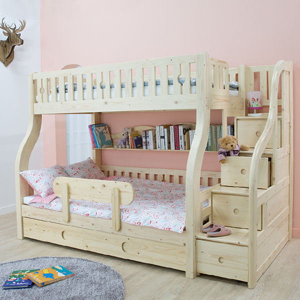 (5%추가할인/책꽂이증정/익일배송) 빌리패밀리형3인원목이층침대프레임(하부서랍포함)