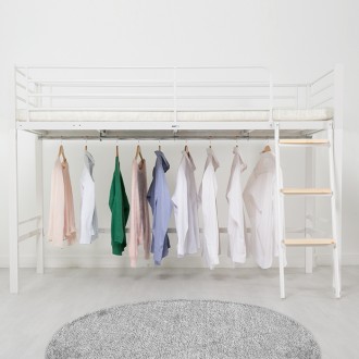 (5%추가할인/익일배송) 럭키옷걸이형벙커철제침대프레임(원목발판+스틸행거증정+매트리스업그레이드)