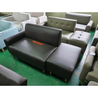 [B등급] 210827-4 뮤즈 우형 2인소파 인조가죽 브라운 (스툴포함)