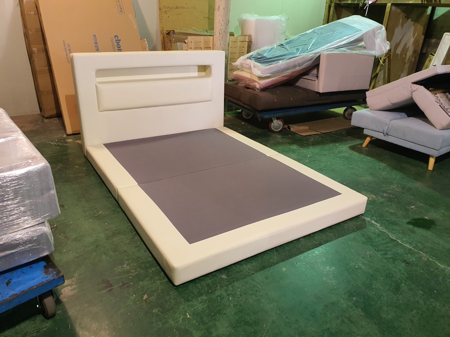 [B등급] 210913-5 샘플 PU 조명침대 Q_아이보리