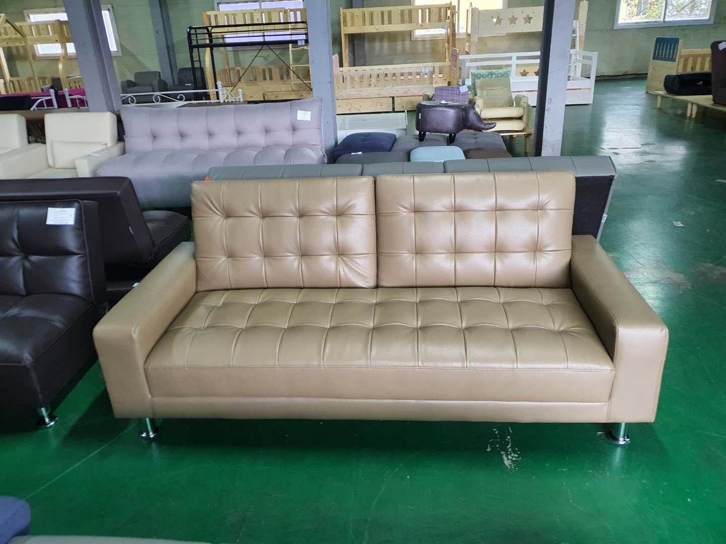 [B등급] 211019-1 갤럭시소파베드_인조가죽_카푸치노