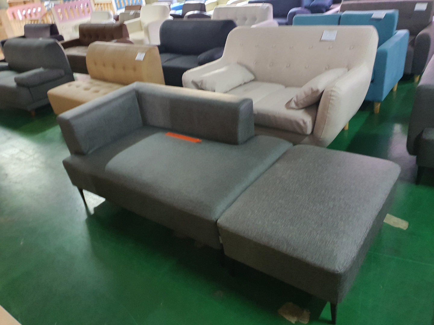 [B등급] 211027-1 퍼즐우형2인소파_스툴(대)_패브릭룩방수가죽_그레이